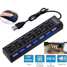 2pc 7-Port USB 2.0 Multi Charger Hub +High Speed Adapter ON/OFF Switch Laptop PC