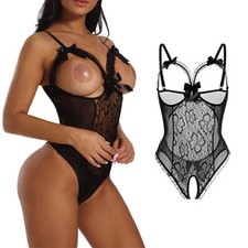 Sexy Women Lingerie Open Cup Lace Bodysuit One Piece Teddy Babydoll Sleepwear US