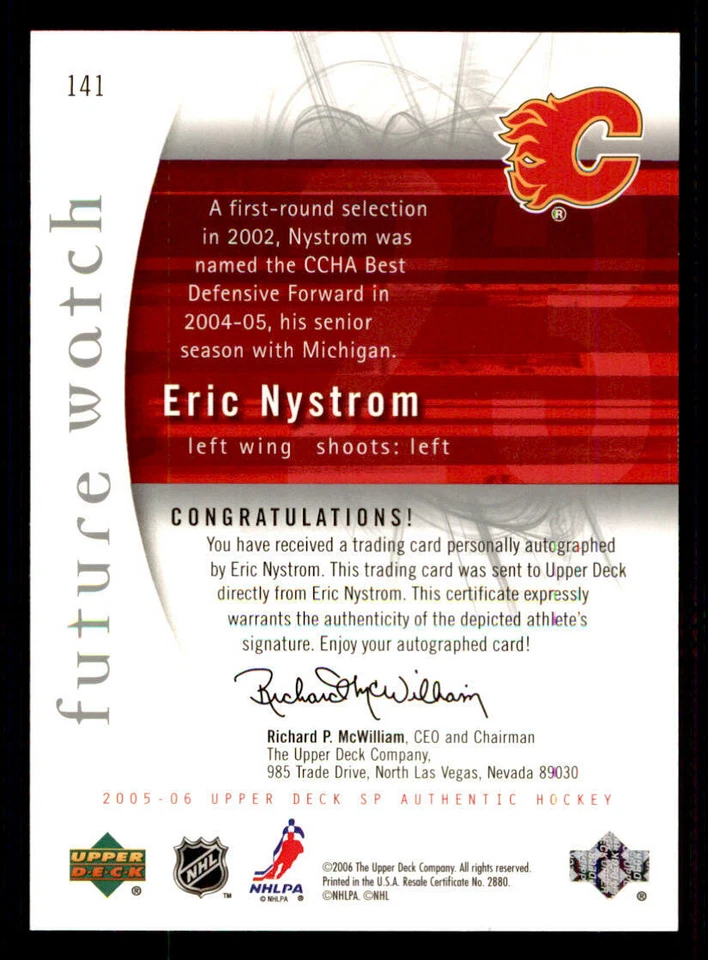 2005-06 SP Authentic #141 Eric Nystrom AU RC /999 (ref 240313) - Image 2 of 2