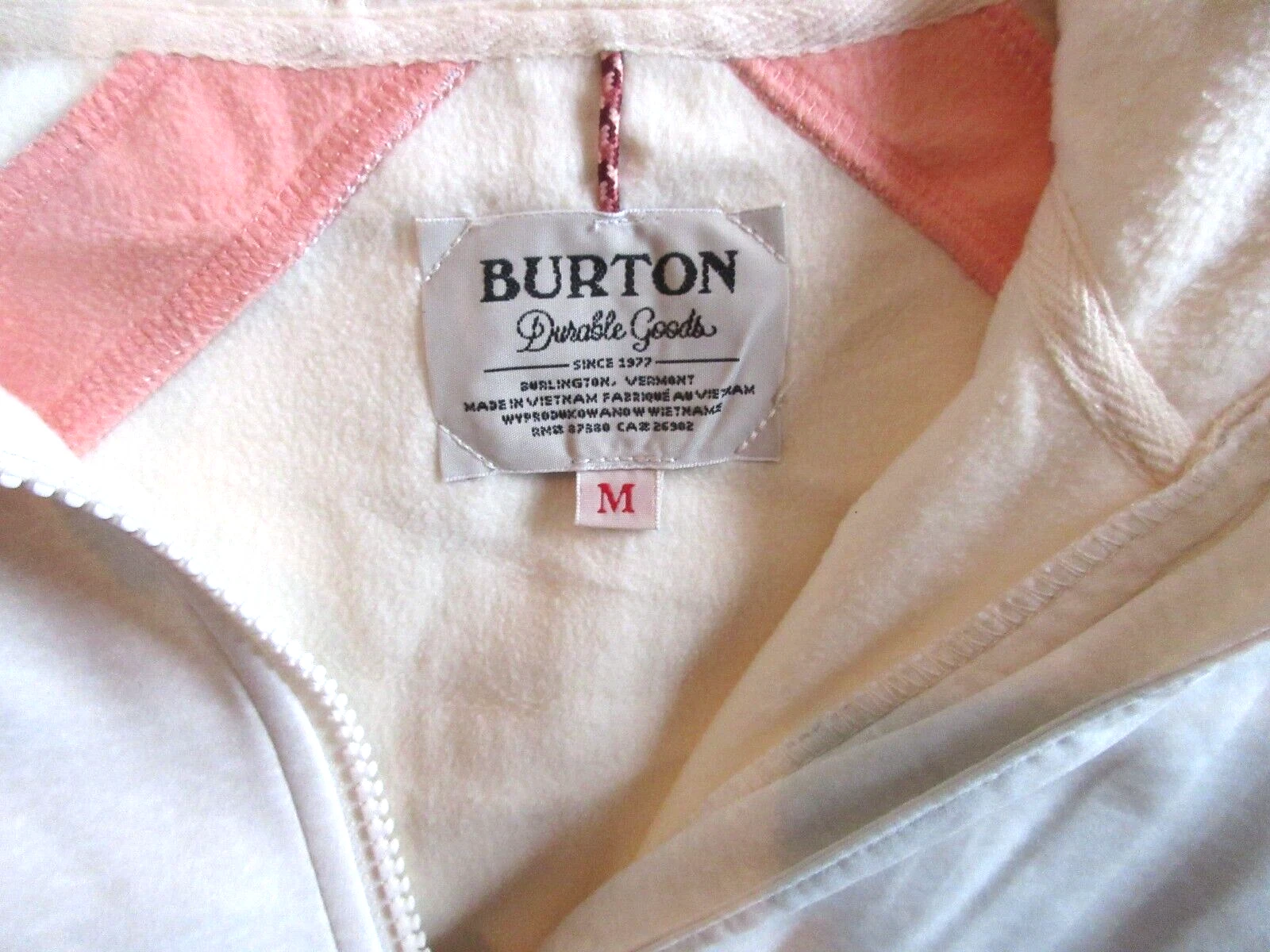 OFF WHITE FELPA CON CAPPUCCIO BURTON DURABLE GOODS NUOVA CON ETICHETTE DRY RIDE MIST DEFY TAGLIA M CREMA CON ACCENTI FLOREALI