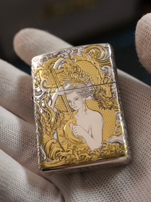 Zippo Armor Custom Lighter Geisha & Samurai – Silver Plated 360