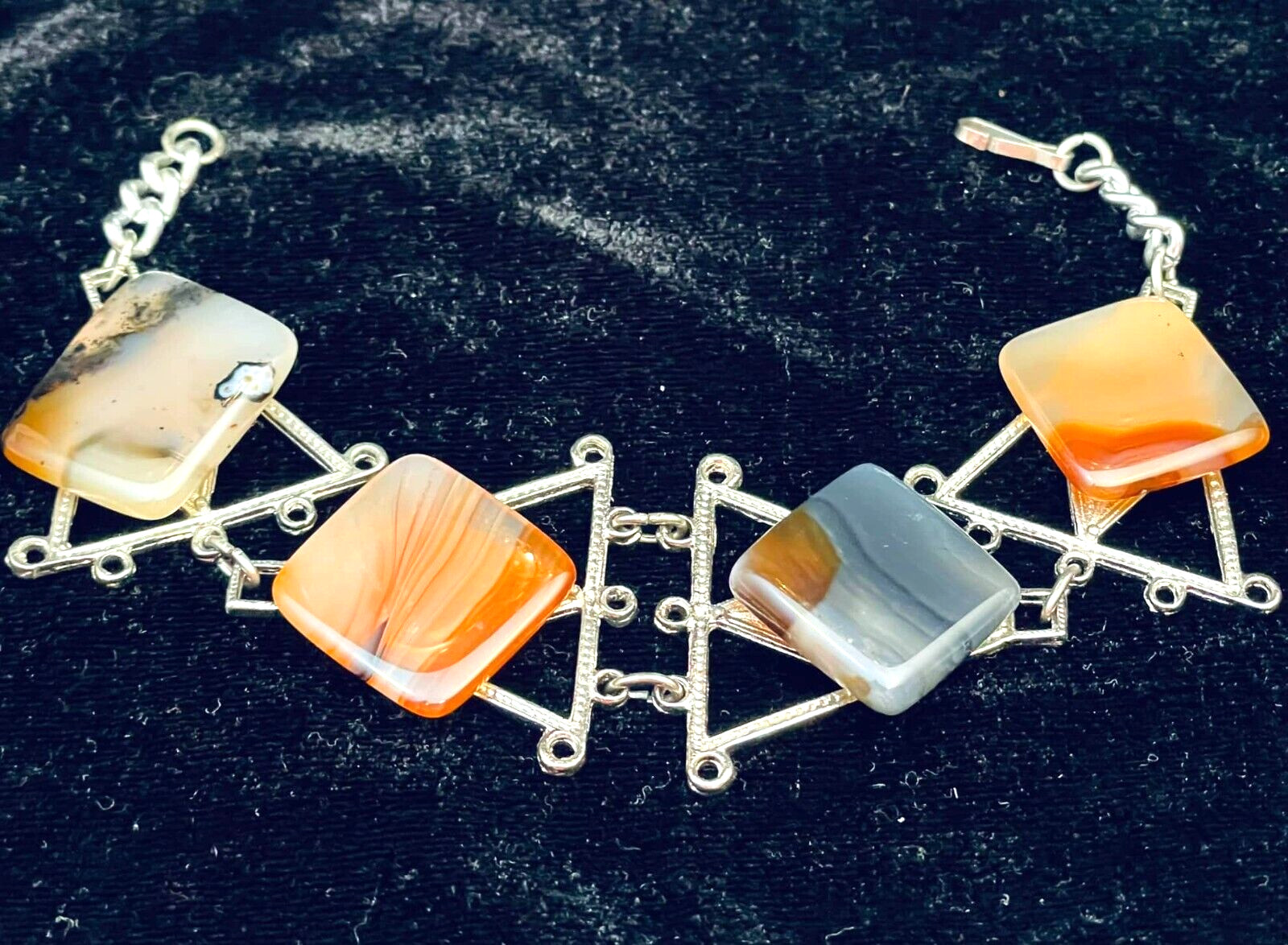 Polished Agate Rectangular Stones Bracelet Silver… - image 1