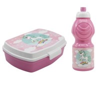Einhorn Unicorn 2 Tlg. Kinder Lunch Set Brotdose Trinkflasche 410 Ml