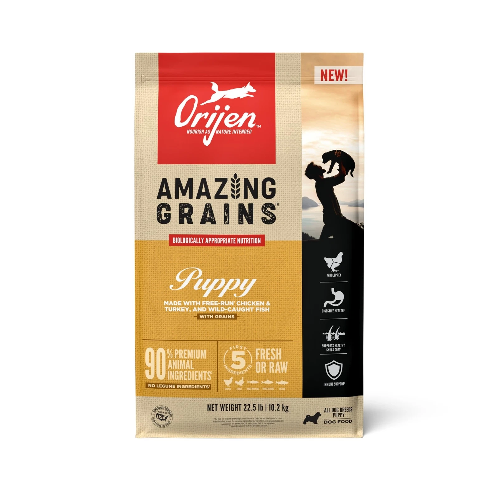 ORIJEN Amazing Grains Puppy Dry Dog Food 22.5 lb High Protein Natural Kibble