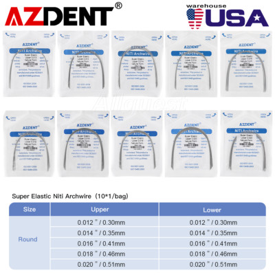 AZDENT Dental Orthodontic Arch Wire Super Elastic Niti Round Natural Form USA