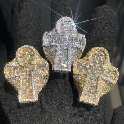 Hip Hop Casting Cross Rings Full 5A Zircons 18K Real Gold Plated Mens Jewelry