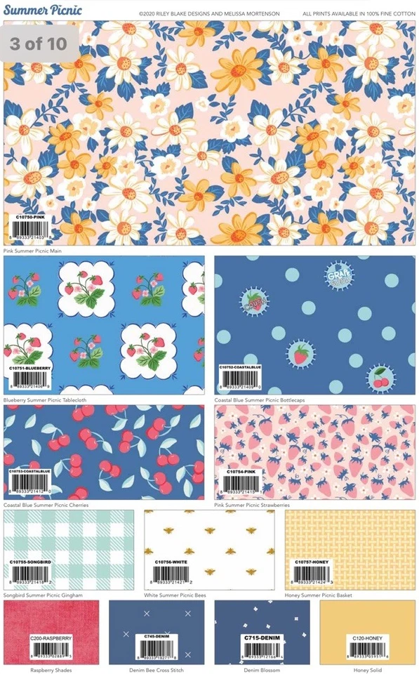 Nuevo en Paquete Picnic de Verano Riley Blake Fat Quarter FQ-10750-24 Foto 4 de 4