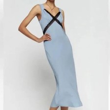 Reformation Provence Silk Open Back Midi Maxi Dress in Blue XL $278