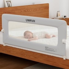 Safety Folding Bed Guard Rail for Toddlers Grey 75" Lx 28" H