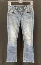 Miss Me Women's Light Blue Distressed Embroidered Boot Cut Jeans Sz 26x31