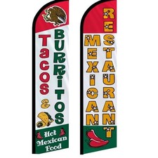 Tacos Burritos Mexican Restaurant Full Curve Windless Swooper Flag Pack of 2