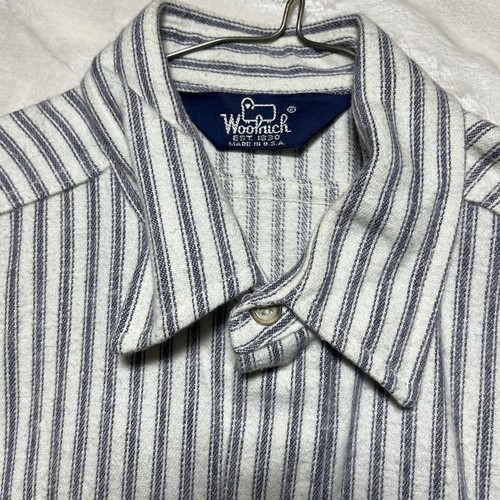 Vintage 90s Woolrich Button Up Shirt White Gray Stripe Chore Outdoor Flannel M - Picture 6 of 14
