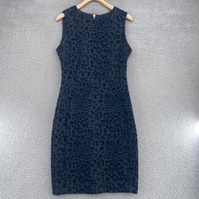 Calvin Klein Dress Womens 10 Black Flocked Animal Print Sheath Cocktail Career