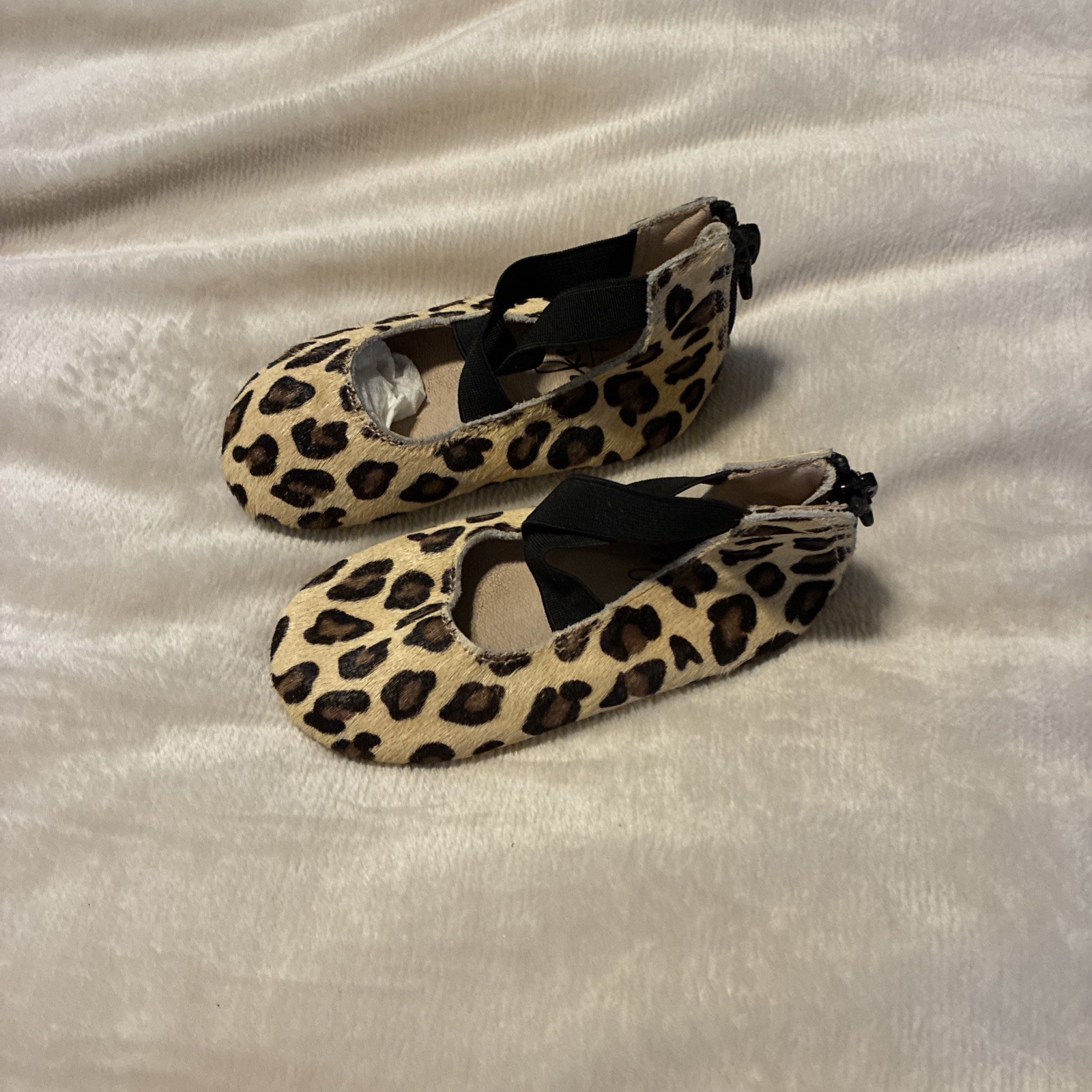 Monkey Feet leopard print ballet flats with black ankle straps Size 18-24 Months