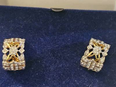 Camrose & Kross Jackie Kennedy Earrings COA & Box   Gold Tone Crystal Starburst