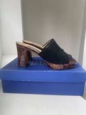Stuart Weitzman Russell & Bromley Women's Black Suede & Tortoise Platform Mule