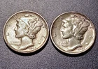 Lot of (2) AU 1945-S "Micro S" Mercury Dimes