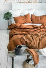 Cinnamon Linen Duvet Cover   Stonewashed Flax Bedding   Queen King Comforter