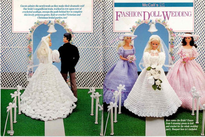 Crochet Knit Pattern Fashion Doll Wedding Bridal & Attendant Gowns Groom McCalls