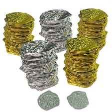 100 Pcs Pirate Coins Plastic Fake Play Replica Silver gold