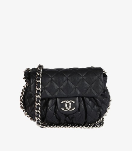 Chanel Black Ruched Chainaround Mini Chain Around Classic Single Flap Bag