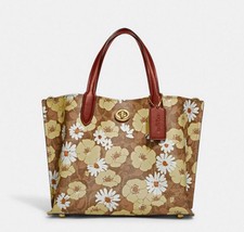 NWT   Coach Willow Tote 24 In Signature Leather With Floral Print With Dust Bag