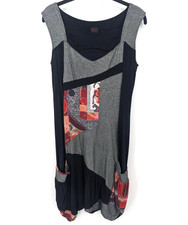 Aventures des Toiles Dress Womens Large Black  Patchwork Tunic Pockets Artsy 