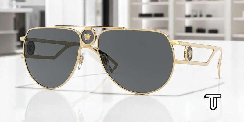 VERSACE VE2225 100287 Gold Grey 60 mm Men's Sunglasses