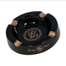 Exclusive New 4 Cigar Rocky Patel Round Ceramic Cigar Ashtray Black/Gold