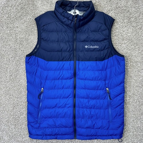 Columbia Vest Mens L Powder Lite Blue Navy Omni-Heat Puffer XM0482 EUC