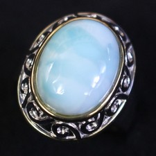 Sterling Silver Ring with Larimar Looking Stone, 10.7 Grams, Size 8, Marked 925