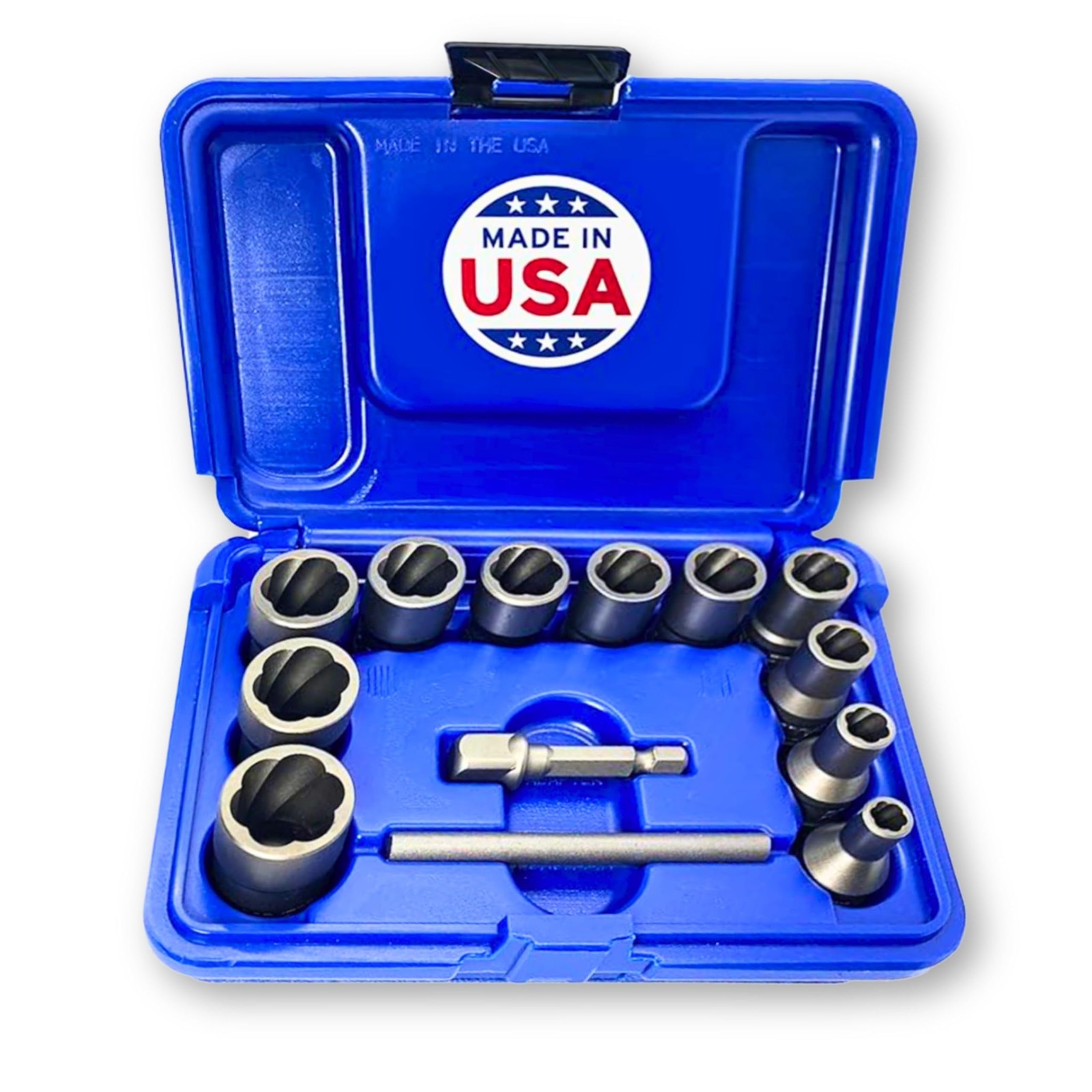 13-Piece USA-Made Bolt Extractor Set for Stripped or Rounded Nuts