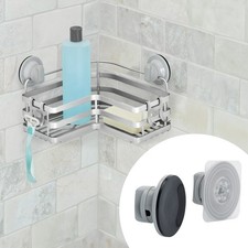 Adhesive/Suction Mount L-Shape Steel Shower Storage Basket Satin Nickel