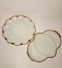Vintage Fire King Anchor Hocking Milk Glass Deviled Egg Plate & 3 Divided Tray