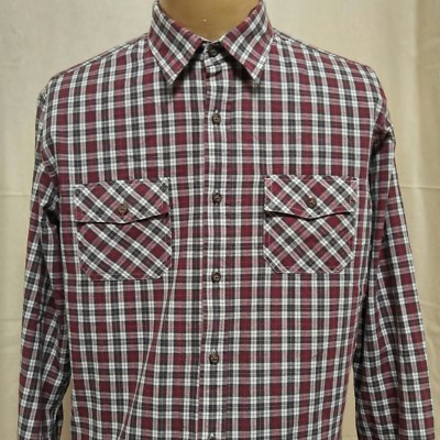 Arrow Mens Sz M Button Up Shirt 100% Cotton Black Red Multi Plaid L/S Pockets 