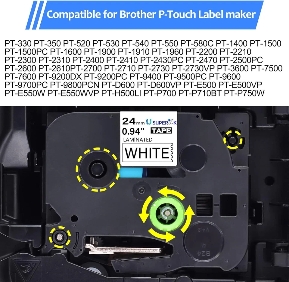 24mm TZ-251 TZe-251 Black on White 1" Label Tape For Brother P-touch 5 Pack US - Image 3 of 4