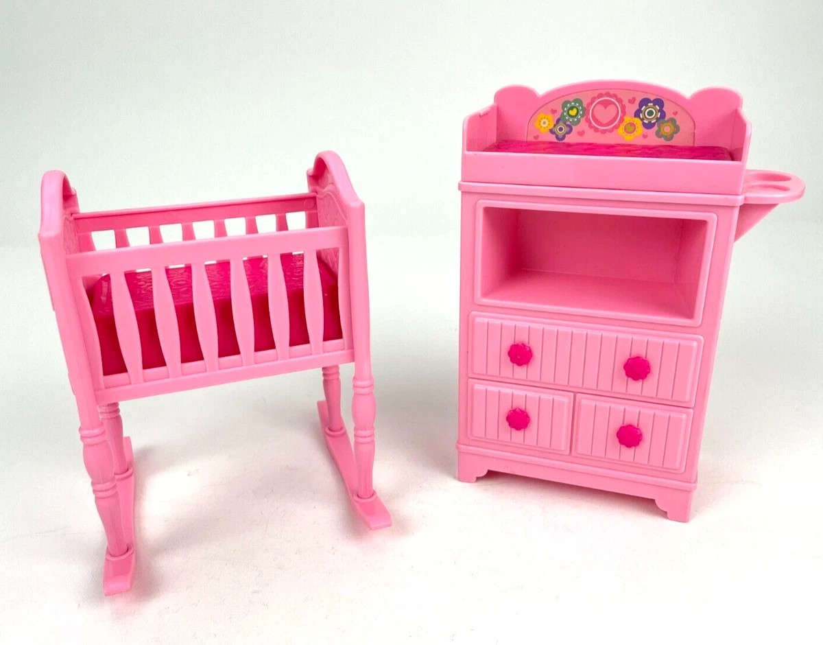 Pink crib with changing table sales