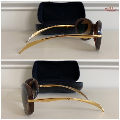 Authentic CHANEL Brown Lenses Lace Acetate Gold Temple Gradient Tint Sunglasses Authentic CHANEL Brown Lenses Lace Acetate Gold Temple  main image 4