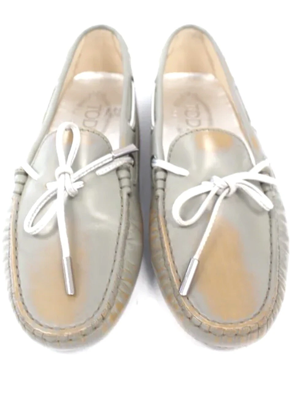 TOD’S Women’s TOD'S Grey & Tan Leather Distressed Look Loafers Size UK 3.5 EU 36.5