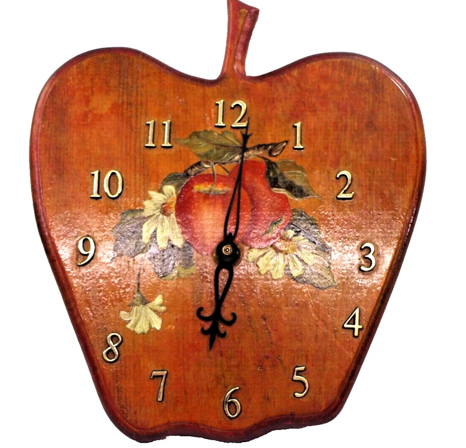 Reloj de Pared Hecho a Mano Artístico Manzana Pintado a Mano con Coloridas Hoja Floral 11" Foto 2 de 4