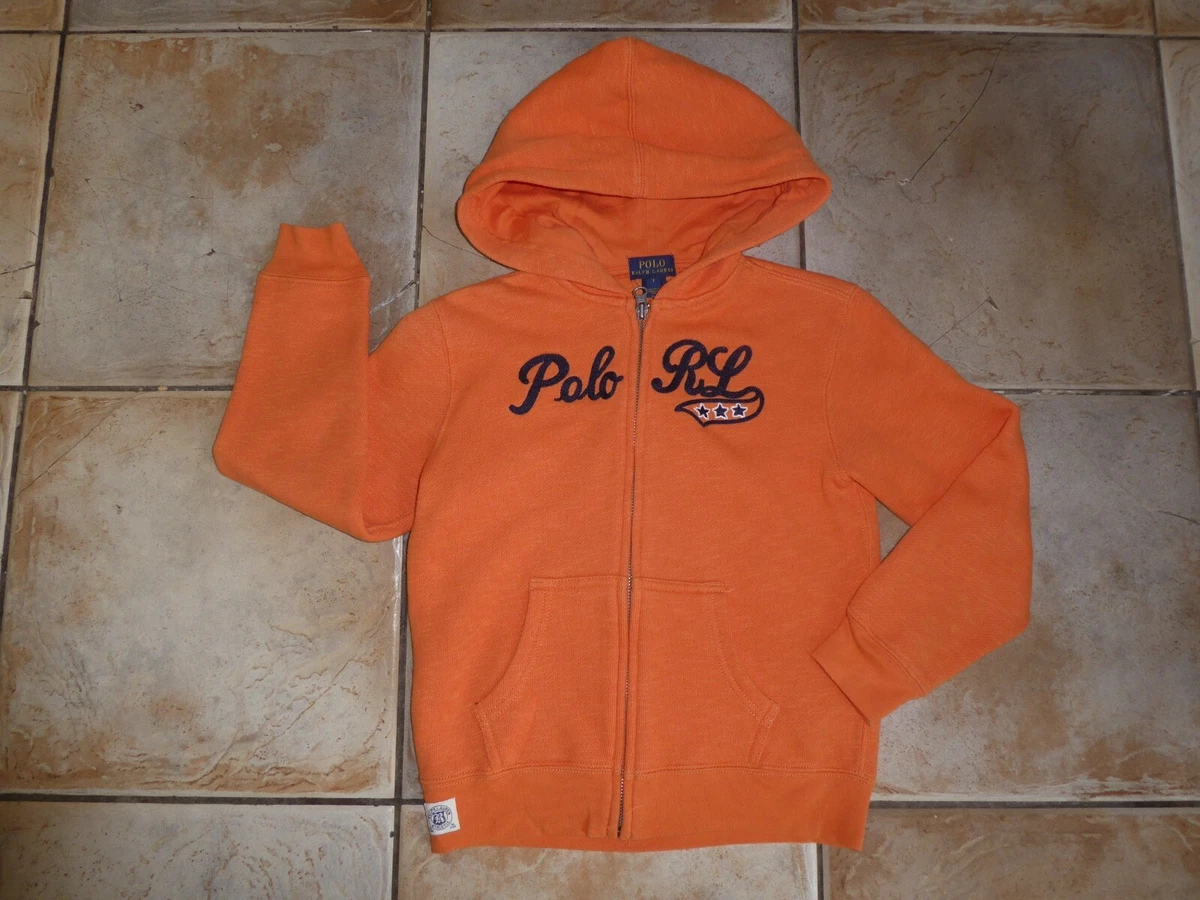 Boys Designer RALPH LAUREN Orange Zip Front Hoodie Sweatshirt Jumper 7 yrs