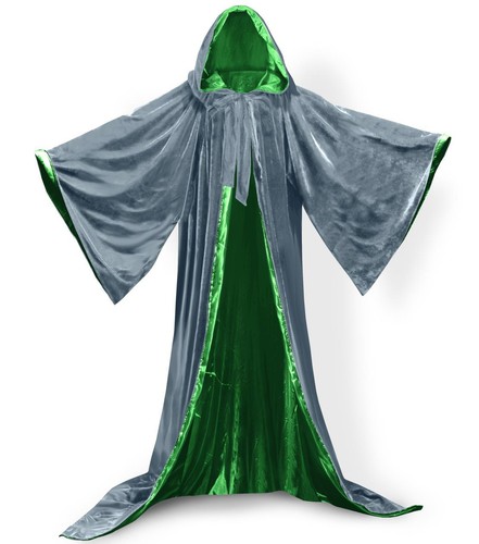 Women Men Halloween Velvet Hooded Cloak Robe Medieval Witchcraft Larp Cape - Picture 11 of 22