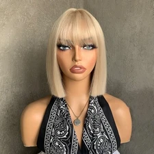 Short Straight Bob Hair Wigs for Women Synthetic Wig with Bang Cosplay Party Wig
