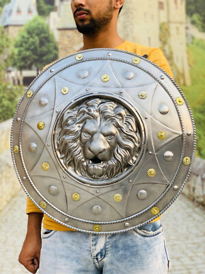 Lion Face Round Medieval Shield Knight Armor Shield Solid X-Mas Best Gift Decor