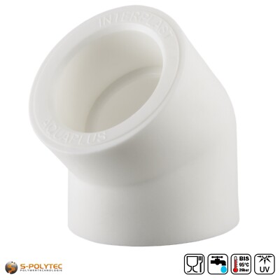PPR Aqua-Plus Winkel 45 Grad 20mm bis 40mm Fusiotherm Schweißtechnik PP-R, WEIß