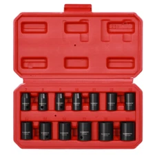 3/8-Inch Drive Impact Socket Set, 6-Point, Metric, Shallow, CR-V, 13 Pieces