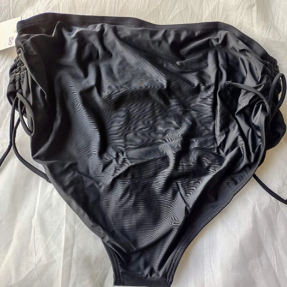 Juniors так плюс размер высокая талия рюш бикини нижняя сторона галстук черный новый с Ярлыками Sz 3 X - Изображение 4 из 4