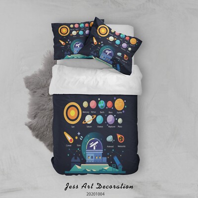 3D Planet Space Illustration Quilt Cover Set Bedding Sets Pillowcases Queen 6