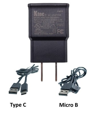 OEM Ktec Charger KSC-10A-05020 Black 5.0V-2.0A + 2 USB Cables (Type-C & Micro B)