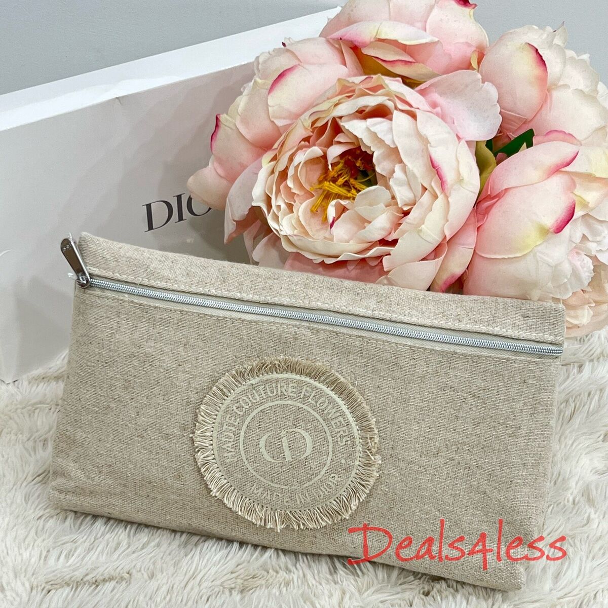 Dior Haute Couture Flowers Canvas Linen Pouch Cosmetic Bag Travel Case  Clutch